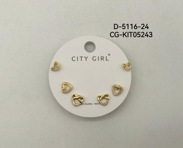 KIT DE AROS ACERO CON BAÑO EN ORO CITY GIRL