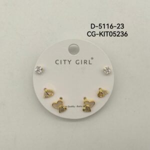 KIT DE AROS ACERO CON BAÑO EN ORO CITY GIRL