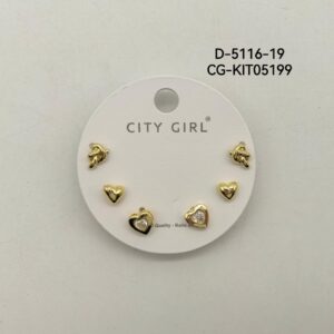 KIT DE AROS ACERO CON BAÑO EN ORO CITY GIRL