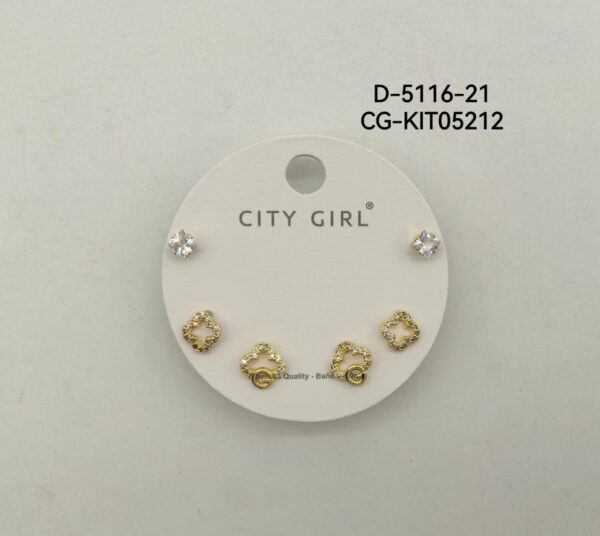 KIT DE AROS ACERO CON BAÑO EN ORO CITY GIRL