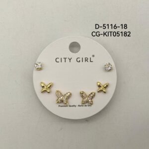 KIT DE AROS ACERO CON BAÑO EN ORO CITY GIRL