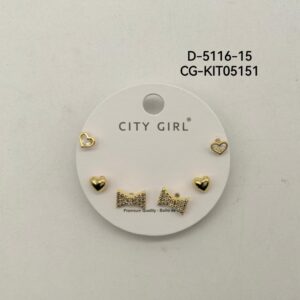 KIT DE AROS ACERO CON BAÑO EN ORO CITY GIRL