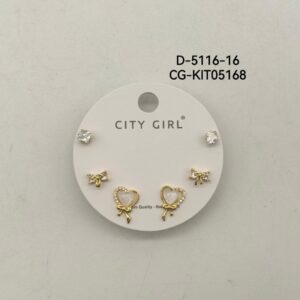 KIT DE AROS ACERO CON BAÑO EN ORO CITY GIRL