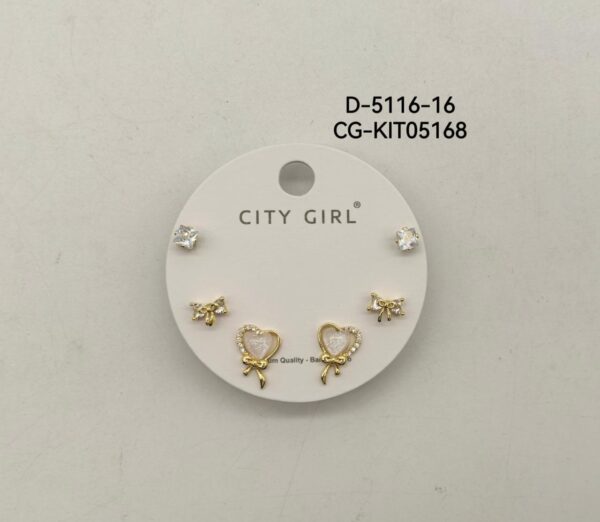 KIT DE AROS ACERO CON BAÑO EN ORO CITY GIRL