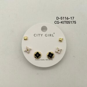 KIT DE AROS ACERO CON BAÑO EN ORO CITY GIRL