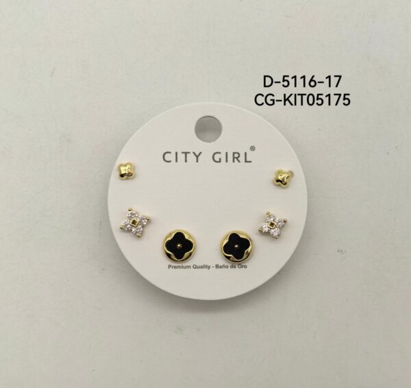 KIT DE AROS ACERO CON BAÑO EN ORO CITY GIRL