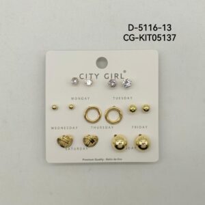 KIT DE AROS ACERO CON BAÑO EN ORO CITY GIRL