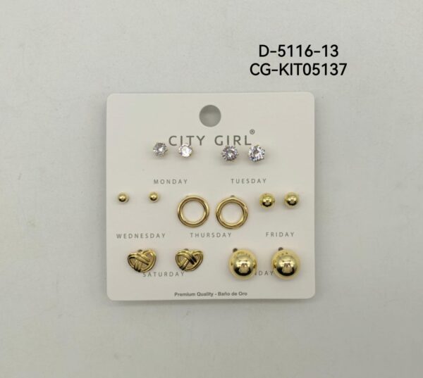 KIT DE AROS ACERO CON BAÑO EN ORO CITY GIRL
