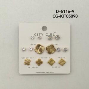 KIT DE AROS ACERO CON BAÑO EN ORO CITY GIRL