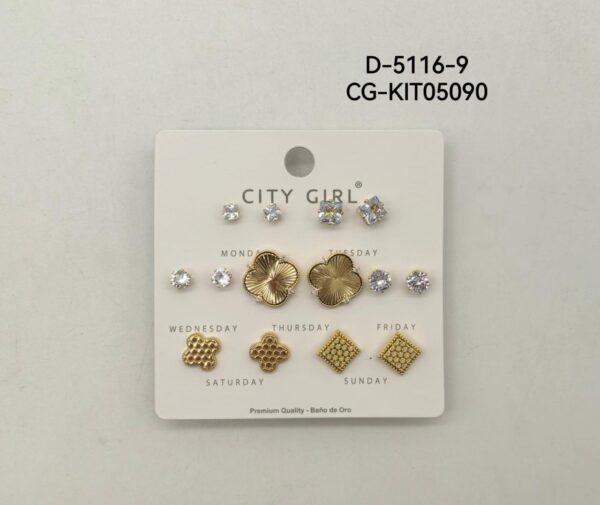 KIT DE AROS ACERO CON BAÑO EN ORO CITY GIRL