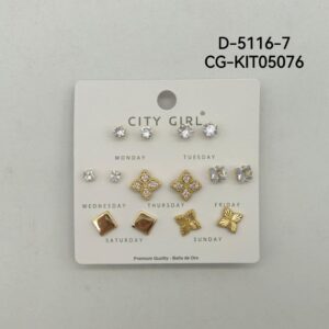 KIT DE AROS ACERO CON BAÑO EN ORO CITY GIRL