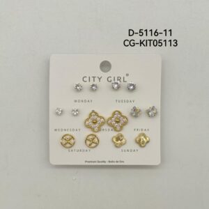 KIT DE AROS ACERO CON BAÑO EN ORO CITY GIRL