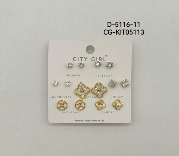 KIT DE AROS ACERO CON BAÑO EN ORO CITY GIRL