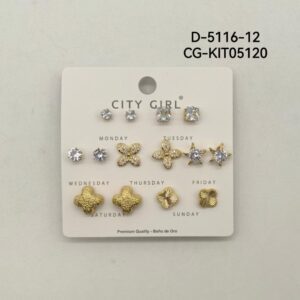 KIT DE AROS ACERO CON BAÑO EN ORO CITY GIRL