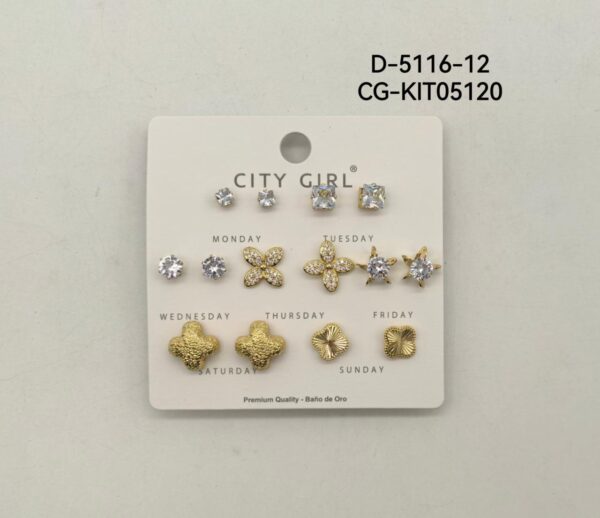 KIT DE AROS ACERO CON BAÑO EN ORO CITY GIRL