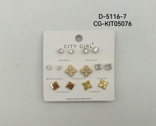 KIT DE AROS ACERO CON BAÑO EN ORO CITY GIRL