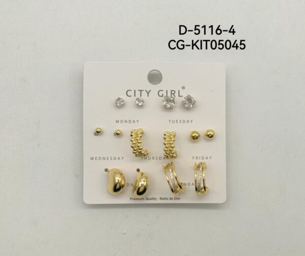 KIT DE AROS ACERO CON BAÑO EN ORO CITY GIRL