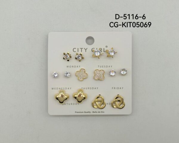 KIT DE AROS ACERO CON BAÑO EN ORO CITY GIRL