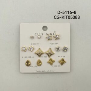 KIT DE AROS ACERO CON BAÑO EN ORO CITY GIRL