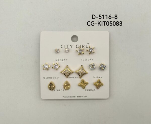 KIT DE AROS ACERO CON BAÑO EN ORO CITY GIRL