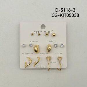 KIT DE AROS ACERO CON BAÑO EN ORO CITY GIRL