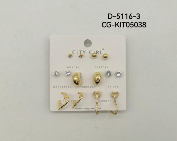 KIT DE AROS ACERO CON BAÑO EN ORO CITY GIRL