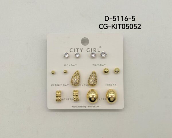 KIT DE AROS ACERO CON BAÑO EN ORO CITY GIRL