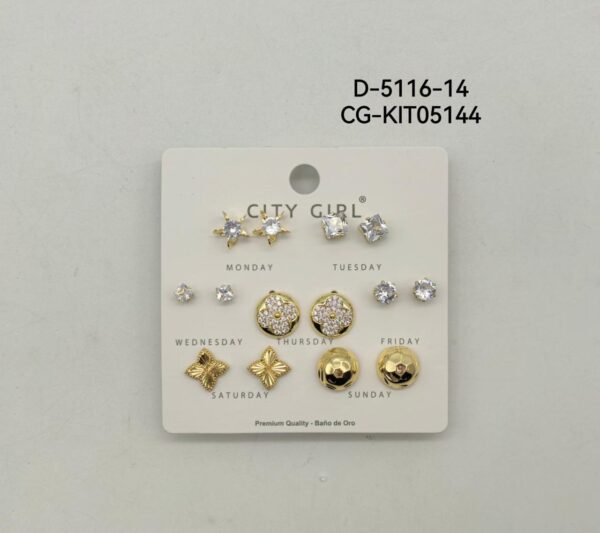 KIT DE AROS ACERO CON BAÑO EN ORO CITY GIRL