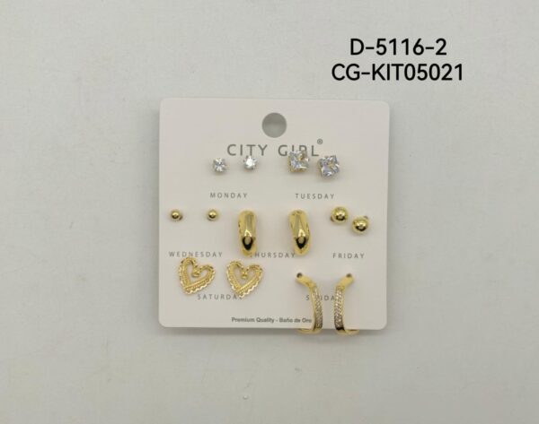 KIT DE AROS ACERO CON BAÑO EN ORO CITY GIRL