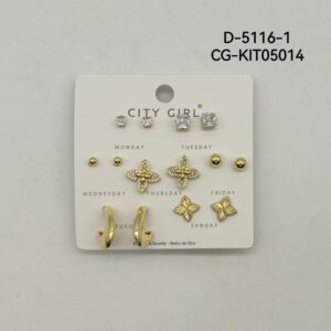 KIT DE AROS ACERO CON BAÑO EN ORO CITY GIRL