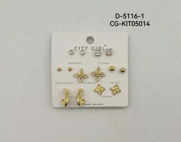 KIT DE AROS ACERO CON BAÑO EN ORO CITY GIRL