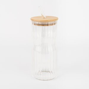 VASO DE VIDRIO CON TAPA Y SORBETE CITY GIRL - 350ML