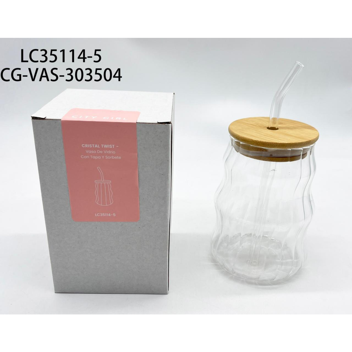 VASO DE VIDRIO CON TAPA Y SORBETE CITY GIRL - 450ML