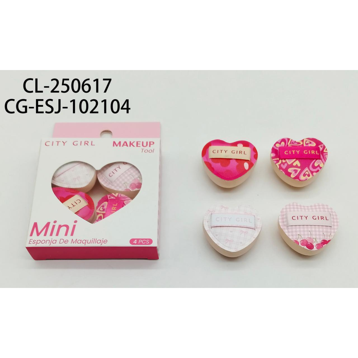 MINI ESPONJAS DE MAQUILLAJE CORAZÓN CITY GIRL - 4PCS