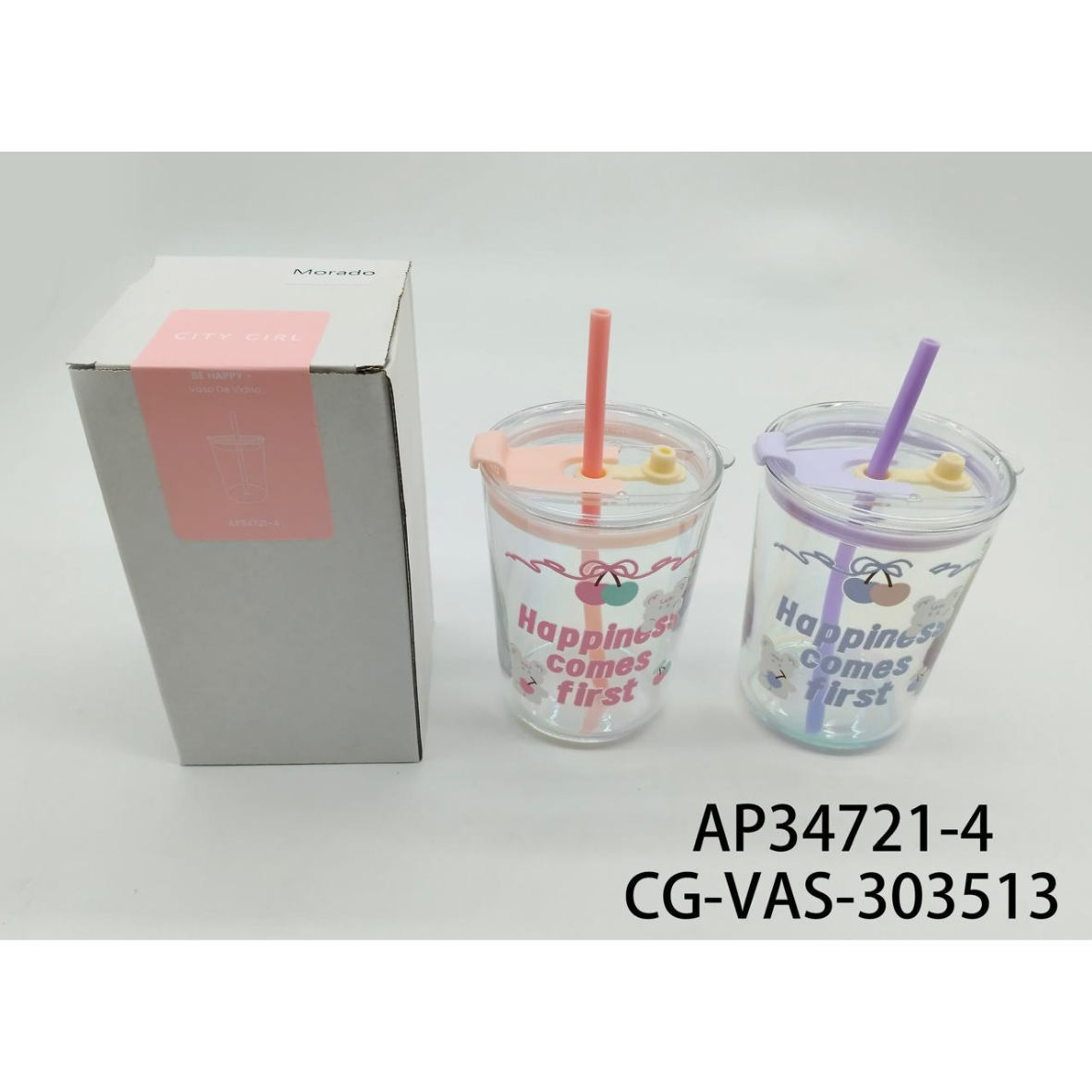 VASO CON SORBETE HAPPINESS COMES FIRST CITY GIRL