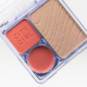 PALETA 3 EN 1 RUBOR EN POLVO - ILUMINADOR - RUBOR EN CREMA CITY GIRL