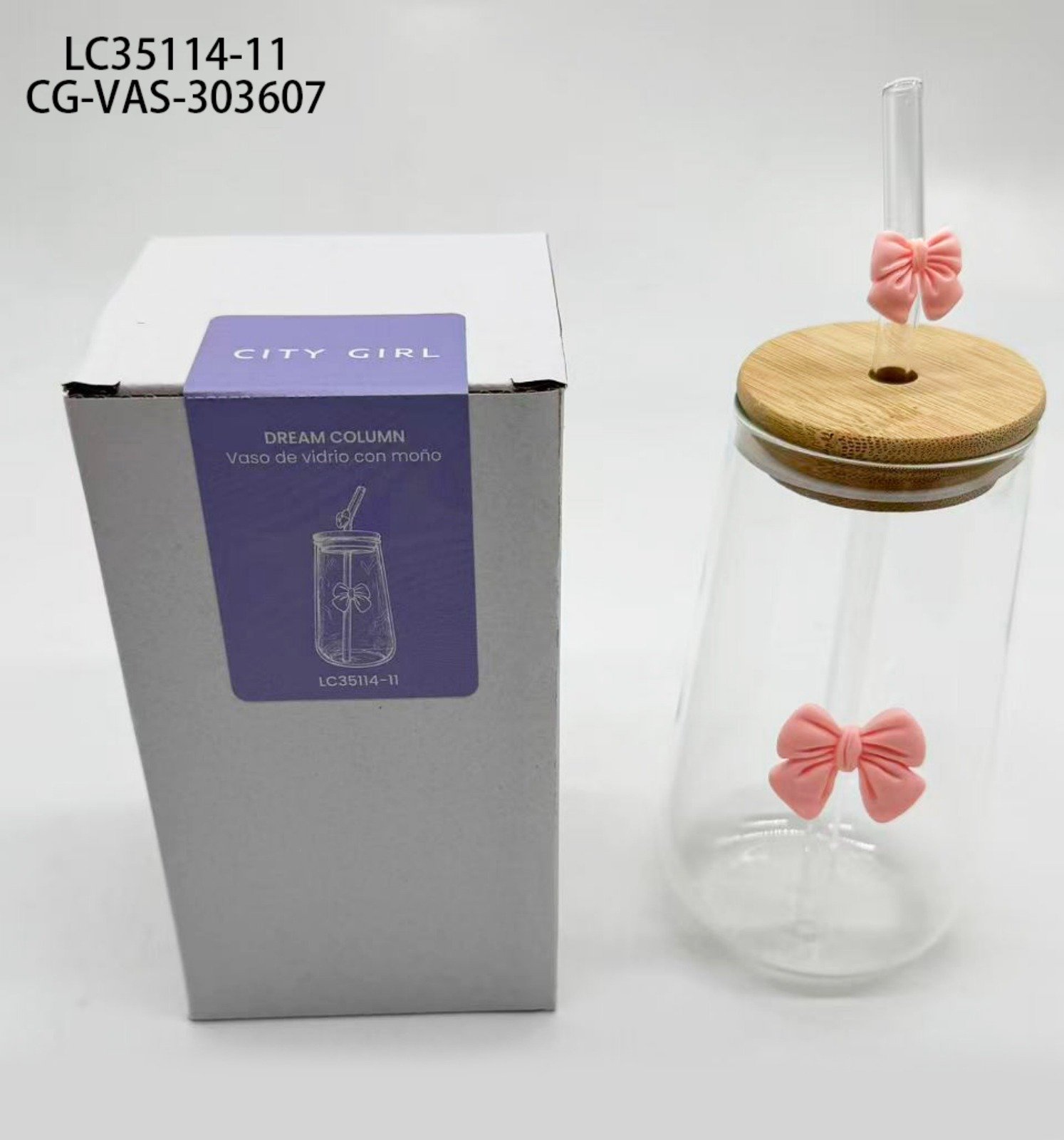 VASO DE VIDRIO CON MOÑO CITY GIRL - 450ML